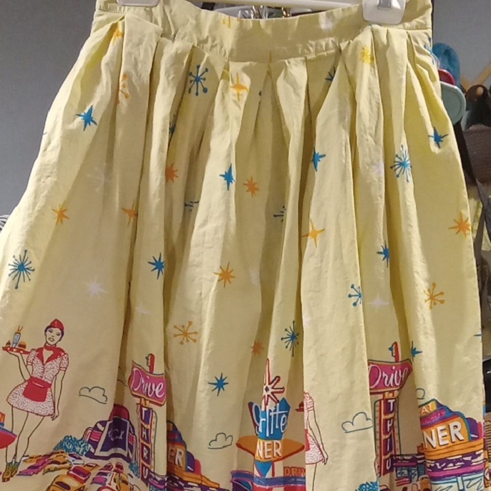 Retro Diner Print Yellow Skirt